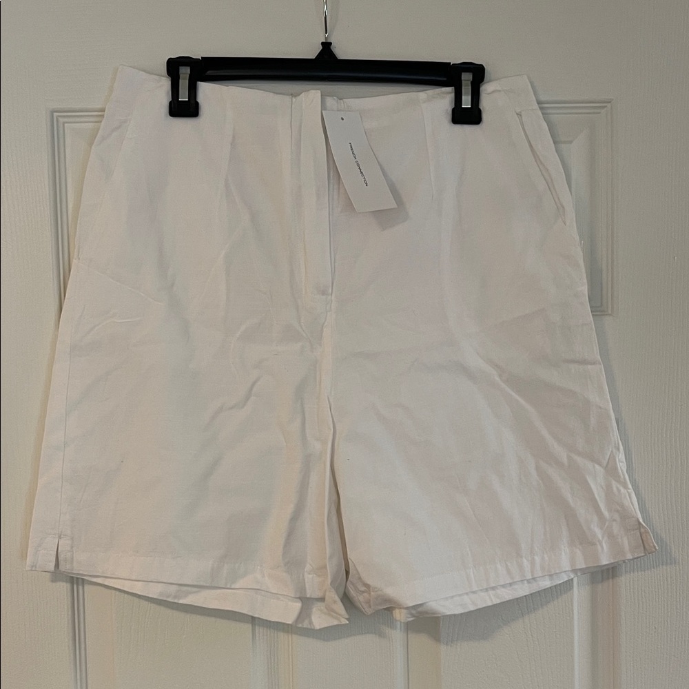 French Connection Cream High-Waist Tailored Bermuda Shorts